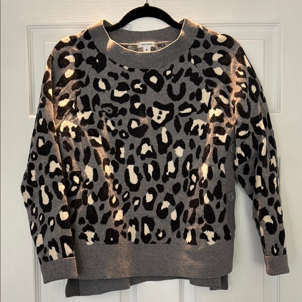 Stella & Dot Gray and Black Crew Neck Sweater